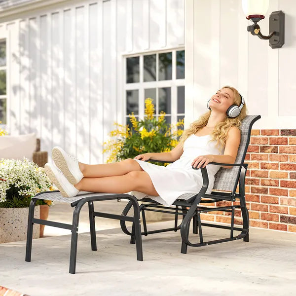 Outsunny Outdoor Glider with Ottoman, Patio Glider Chair Set with High Back, Wide Seat for Porch, Garden, Backyard, Gray - product image 10