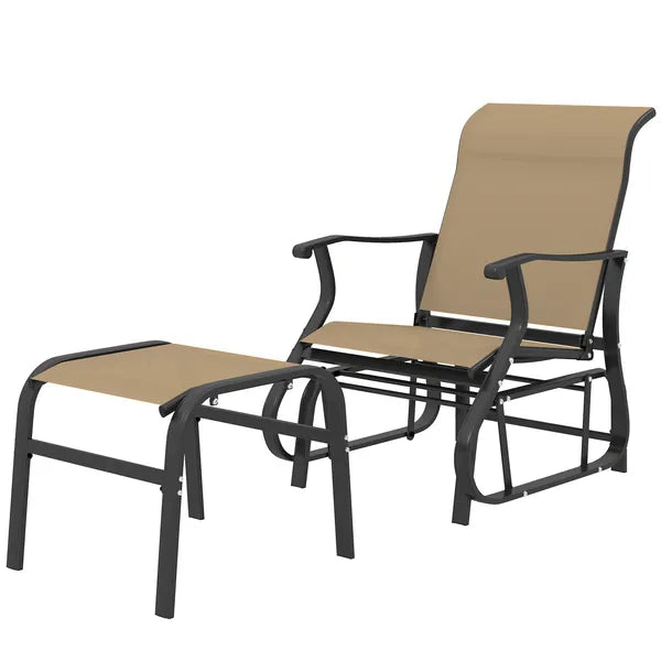 Outsunny Outdoor Glider with Ottoman, Patio Glider Chair Set with High Back, Wide Seat for Porch, Garden, Backyard, Tan - product image 1