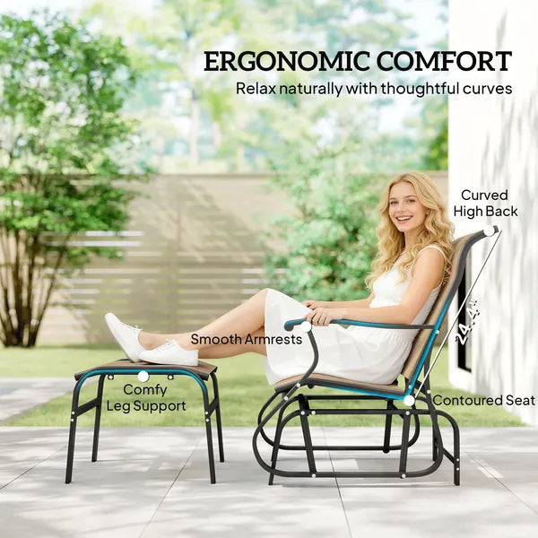 Outsunny Outdoor Glider with Ottoman, Patio Glider Chair Set with High Back, Wide Seat for Porch, Garden, Backyard, Tan - product image 5