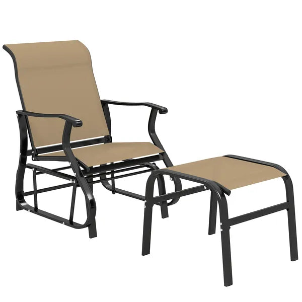 Outsunny Outdoor Glider with Ottoman, Patio Glider Chair Set with High Back, Wide Seat for Porch, Garden, Backyard, Tan - product image 11