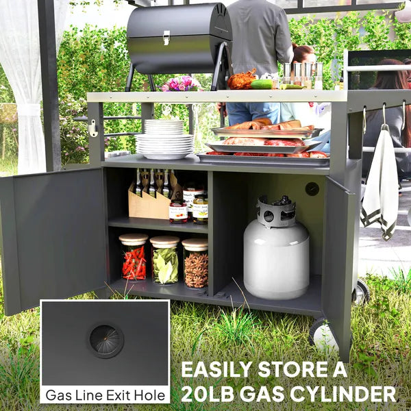 Outsunny Outdoor Grill Cart Table with Stainless Steel Top, Movable Pizza Oven Table with Foldable Side Table, Wheels - product image 7