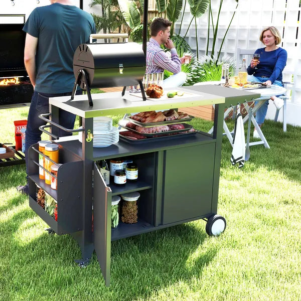 Outsunny Outdoor Grill Cart Table with Stainless Steel Top, Movable Pizza Oven Table with Foldable Side Table, Wheels - product image 10