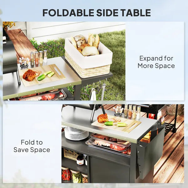 Outsunny Outdoor Grill Cart Table with Stainless Steel Top, Movable Pizza Oven Table with Foldable Side Table, Wheels - product image 5