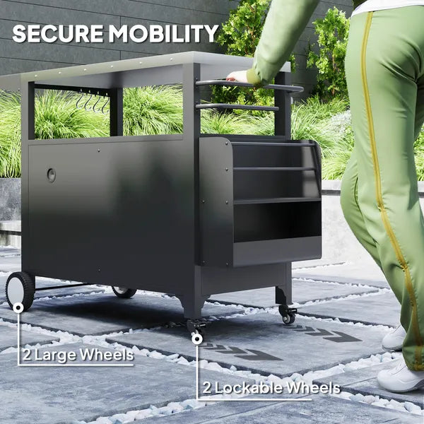 Outsunny Outdoor Grill Cart Table with Stainless Steel Top, Movable Pizza Oven Table with Foldable Side Table, Wheels - product image 8