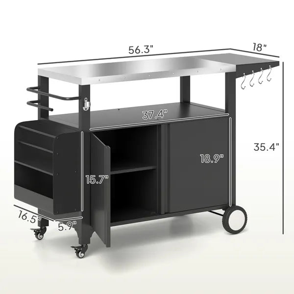 Outsunny Outdoor Grill Cart Table with Stainless Steel Top, Movable Pizza Oven Table with Foldable Side Table, Wheels - product image 3