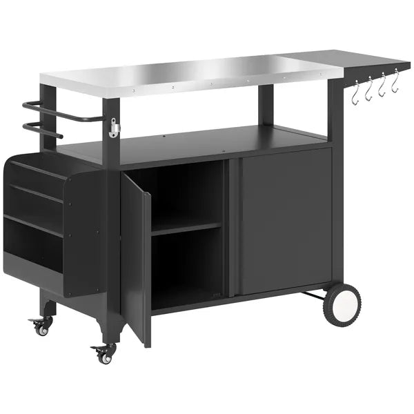Outsunny Outdoor Grill Cart Table with Stainless Steel Top, Movable Pizza Oven Table with Foldable Side Table, Wheels - product image 1