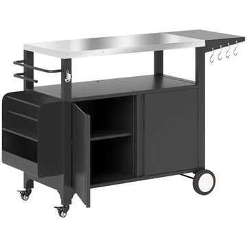 Outsunny Outdoor Grill Cart Table with Stainless Steel Top, Movable Pizza Oven Table with Foldable Side Table, Wheels - product image 1
