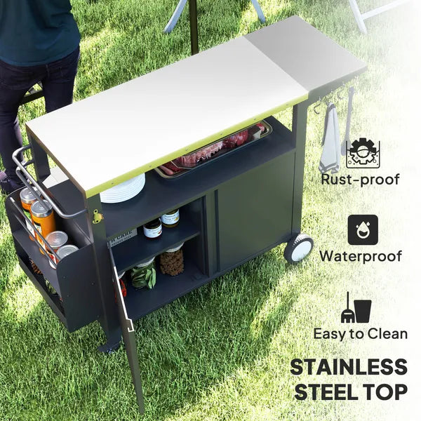 Outsunny Outdoor Grill Cart Table with Stainless Steel Top, Movable Pizza Oven Table with Foldable Side Table, Wheels - product image 4
