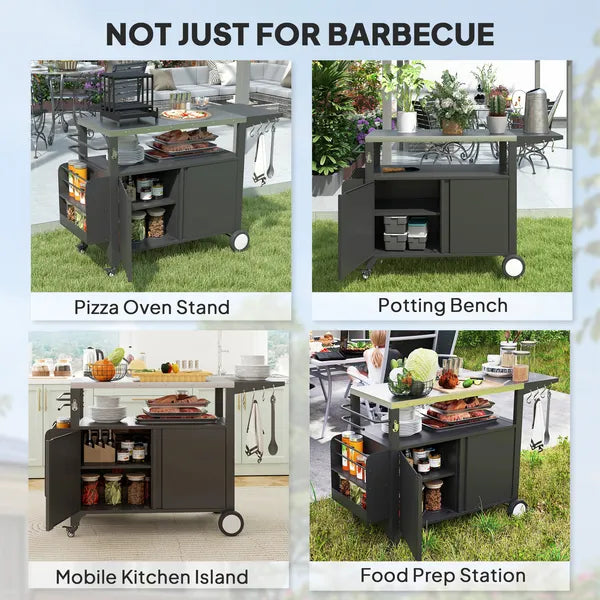 Outsunny Outdoor Grill Cart Table with Stainless Steel Top, Movable Pizza Oven Table with Foldable Side Table, Wheels - product image 9
