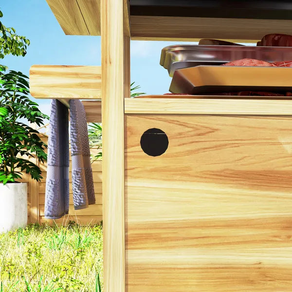 Outdoor Grill Cart with Stainless Steel Top, Solid Wood Outdoor Kitchen Island with Wheels, Storage Cabinets, Natural Wood - product image 9