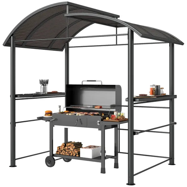 Outsunny Outdoor Grill Gazebo 8x5 with Vented PC Roof Side Shelves Canopy Shelter - product image 1