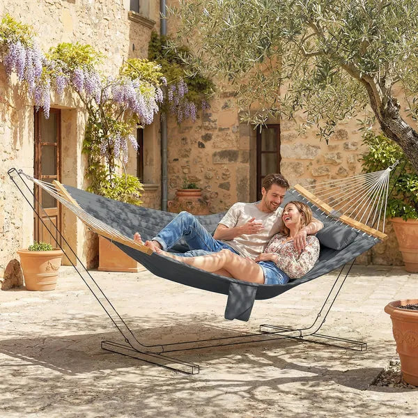 Outsunny Outdoor Hammock 2-Person, with Pillow and Pad, 440 lbs Capacity, Gray - product image 2