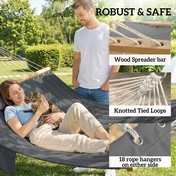 Outsunny Outdoor Hammock 2-Person, with Pillow and Pad, 440 lbs Capacity, Gray - product image 6