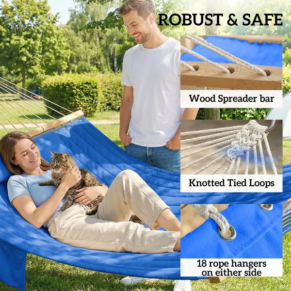 Outsunny Outdoor Hammock 2-Person, with Pillow and Pad, 440 lbs Capacity, Navy Blue - product image 6