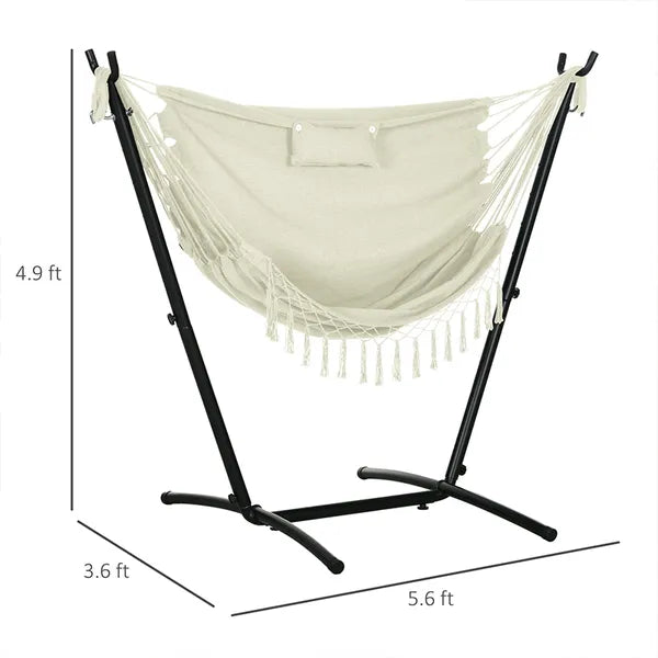 Outsunny Outdoor Hammock Chair with Stand, Swing Hanging Lounge, Cream White with Side Pocket and Headrest - product image 3