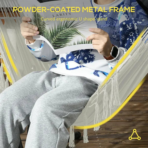 Outsunny Outdoor Hammock Chair with Stand, Swing Hanging Lounge, Cream White with Side Pocket and Headrest - product image 4