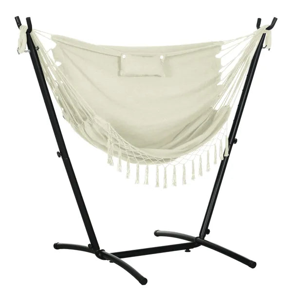 Outsunny Outdoor Hammock Chair with Stand, Swing Hanging Lounge, Cream White with Side Pocket and Headrest - product image 11