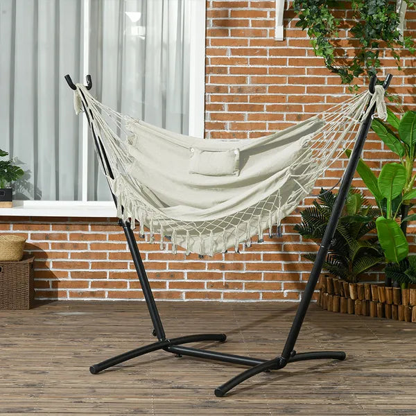 Outsunny Outdoor Hammock Chair with Stand, Swing Hanging Lounge, Cream White with Side Pocket and Headrest - product image 10
