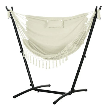 Outsunny Outdoor Hammock Chair with Stand, Swing Hanging Lounge, Cream White with Side Pocket and Headrest - product image 1
