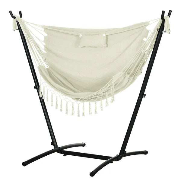Outsunny Outdoor Hammock Chair with Stand, Swing Hanging Lounge, Cream White with Side Pocket and Headrest - product image 1