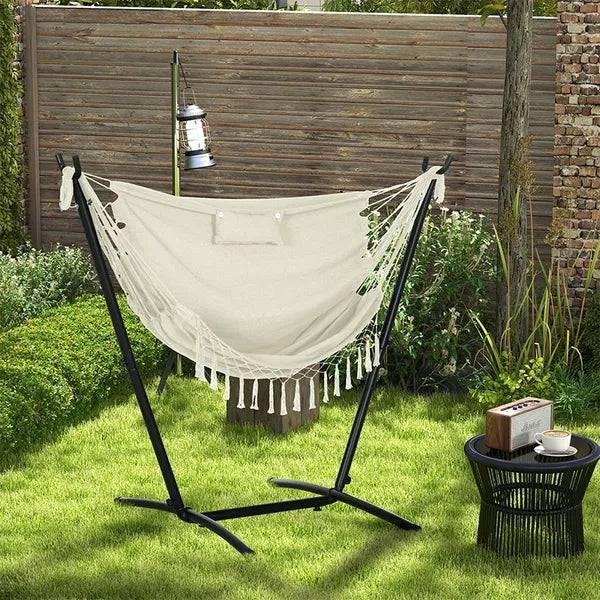 Outsunny Outdoor Hammock Chair with Stand, Swing Hanging Lounge, Cream White with Side Pocket and Headrest - product image 2