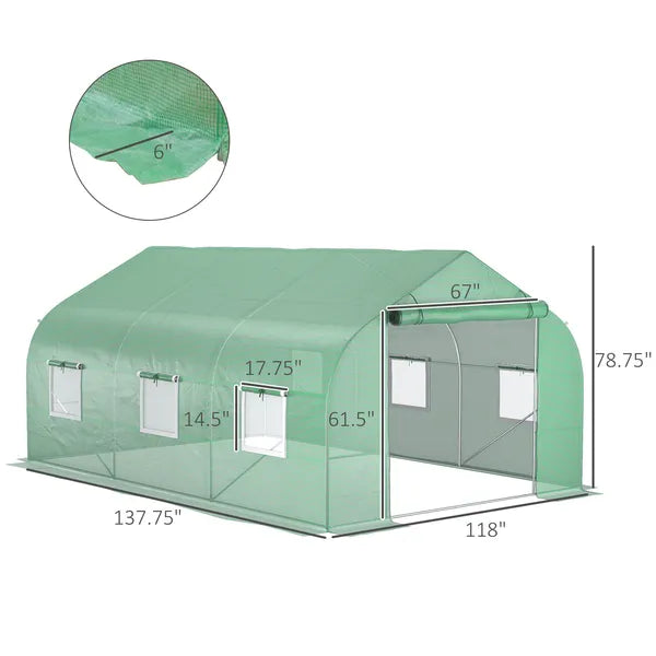 Outdoor High Tunnel Greenhouse, 11.5'x10'x6.5', Portable, with Windows, Deep Green - product image 3