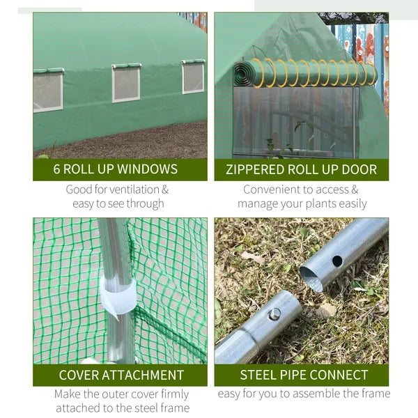 Outdoor High Tunnel Greenhouse, 11.5'x10'x6.5', Portable, with Windows, Deep Green - product image 5