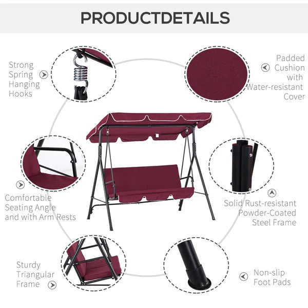 Outsunny Outdoor Patio Swing Chair with Adjustable Tilt Canopy and Removable Cushion, Red - product image 7