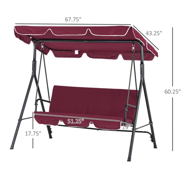 Outsunny Outdoor Patio Swing Chair with Adjustable Tilt Canopy and Removable Cushion, Red - product image 3