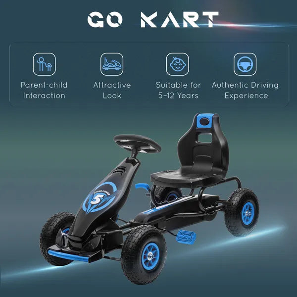 Aosom Outdoor Pedal Go Kart for Kids with Adjustable Seat, Anti-Slip Wheels, Suspension, Hand Brake, Blue - product image 8