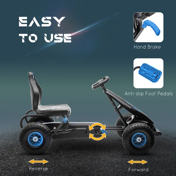 Aosom Outdoor Pedal Go Kart for Kids with Adjustable Seat, Anti-Slip Wheels, Suspension, Hand Brake, Blue - product image 5