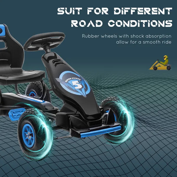 Aosom Outdoor Pedal Go Kart for Kids with Adjustable Seat, Anti-Slip Wheels, Suspension, Hand Brake, Blue - product image 6