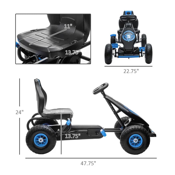 Aosom Outdoor Pedal Go Kart for Kids with Adjustable Seat, Anti-Slip Wheels, Suspension, Hand Brake, Blue - product image 3