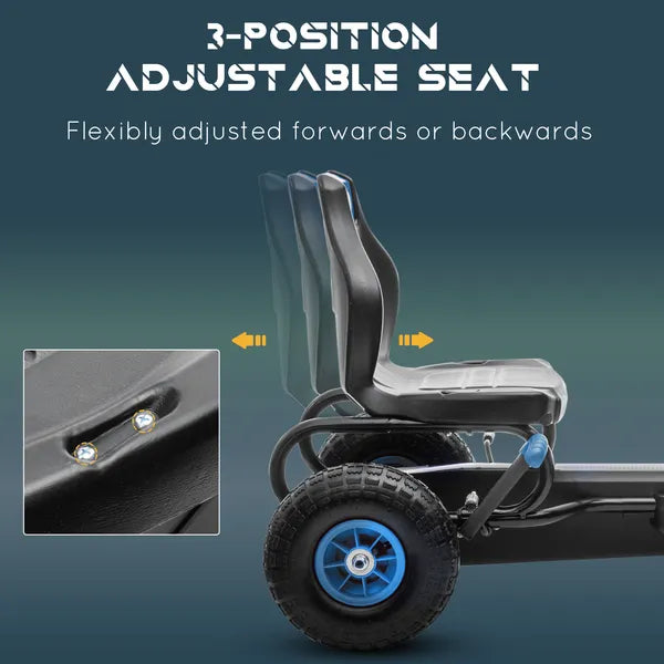 Aosom Outdoor Pedal Go Kart for Kids with Adjustable Seat, Anti-Slip Wheels, Suspension, Hand Brake, Blue - product image 4