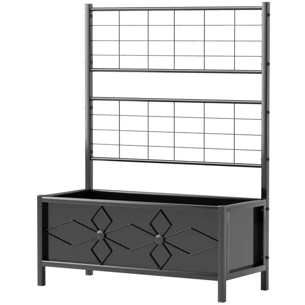 Outsunny Outdoor Planter Box Galvanized Raised Garden Bed with Trellis for Climbing Vines, 35.4" x 15.7" x 47.2", Black - product image 1