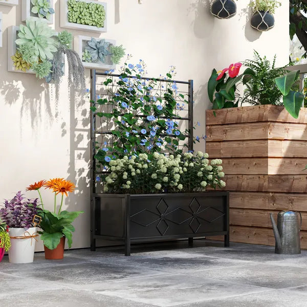 Outsunny Outdoor Planter Box Galvanized Raised Garden Bed with Trellis for Climbing Vines, 35.4" x 15.7" x 47.2", Black - product image 10