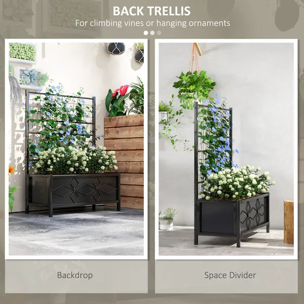 Outsunny Outdoor Planter Box Galvanized Raised Garden Bed with Trellis for Climbing Vines, 35.4" x 15.7" x 47.2", Black - product image 4