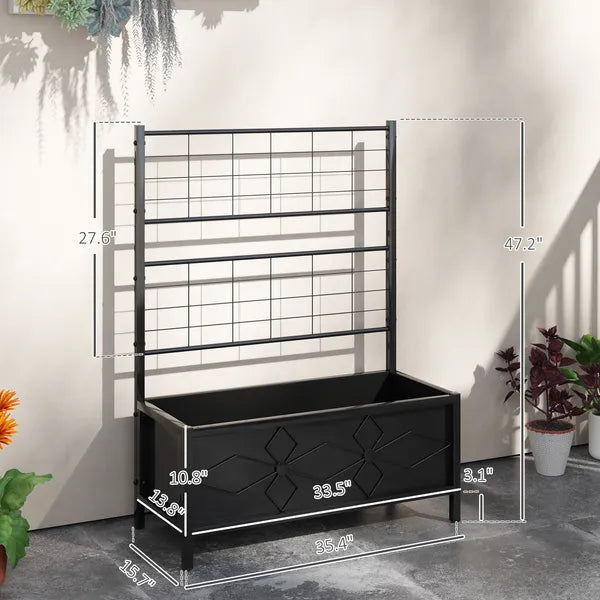 Outsunny Outdoor Planter Box Galvanized Raised Garden Bed with Trellis for Climbing Vines, 35.4" x 15.7" x 47.2", Black - product image 3