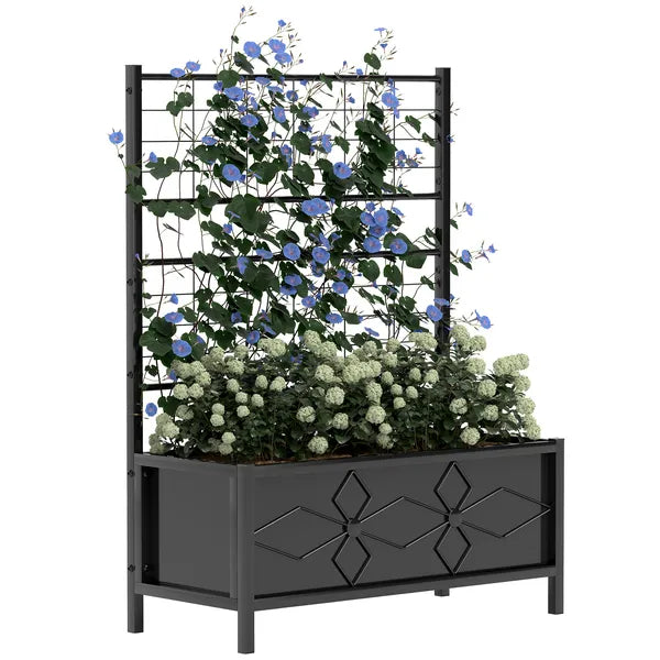 Outsunny Outdoor Planter Box Galvanized Raised Garden Bed with Trellis for Climbing Vines, 35.4" x 15.7" x 47.2", Black - product image 11