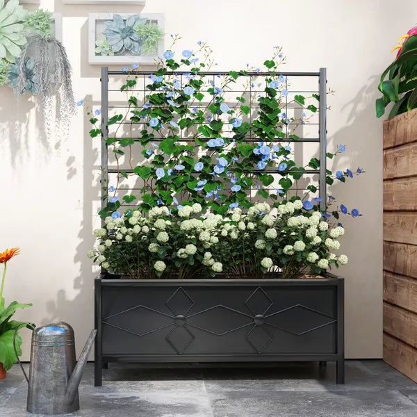 Outsunny Outdoor Planter Box Galvanized Raised Garden Bed with Trellis for Climbing Vines, 35.4" x 15.7" x 47.2", Black - product image 7