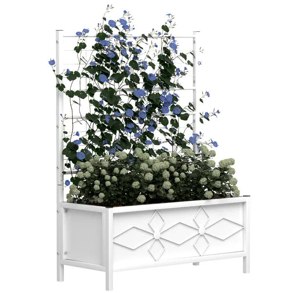 Outdoor Planter Box Galvanized Raised Garden Bed with Trellis for Climbing Vines, 35.4" x 15.7" x 47.2", White - product image 11