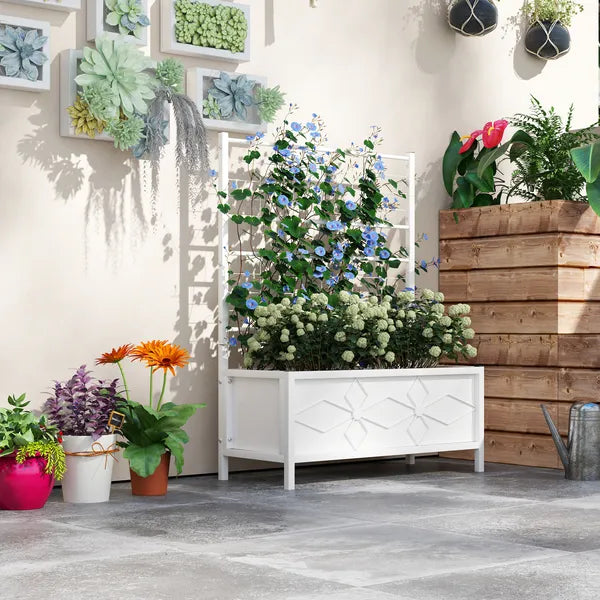 Outdoor Planter Box Galvanized Raised Garden Bed with Trellis for Climbing Vines, 35.4" x 15.7" x 47.2", White - product image 10