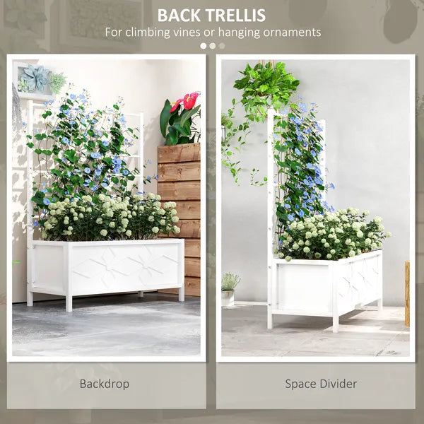 Outdoor Planter Box Galvanized Raised Garden Bed with Trellis for Climbing Vines, 35.4" x 15.7" x 47.2", White - product image 4