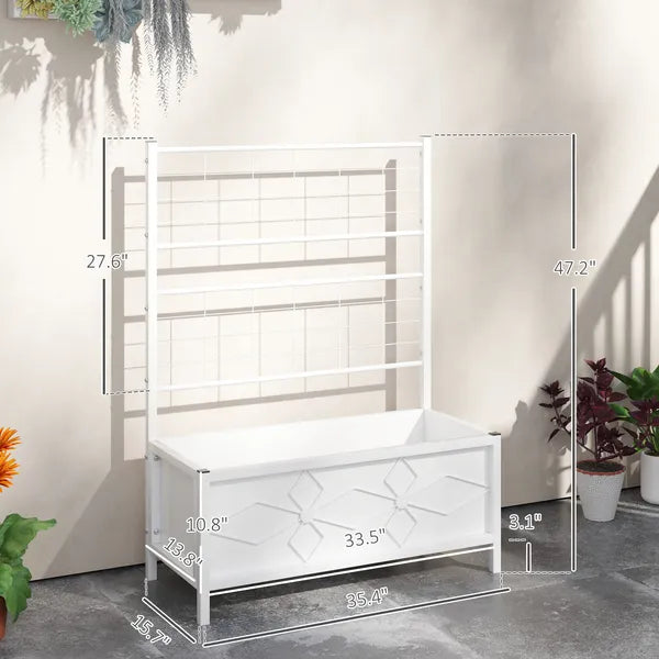 Outdoor Planter Box Galvanized Raised Garden Bed with Trellis for Climbing Vines, 35.4" x 15.7" x 47.2", White - product image 3