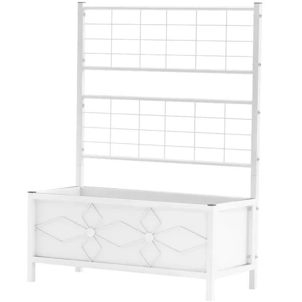 Outdoor Planter Box Galvanized Raised Garden Bed with Trellis for Climbing Vines, 35.4" x 15.7" x 47.2", White - product image 1