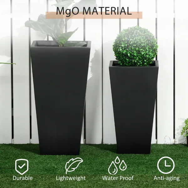 Outsunny Outdoor Planter Set 2-Pack MgO Flower Pots Black with Drainage Entryway Patio Yard Garden - product image 5