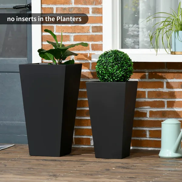 Outsunny Outdoor Planter Set 2-Pack MgO Flower Pots Black with Drainage Entryway Patio Yard Garden - product image 2