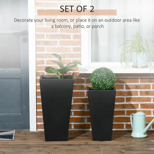 Outsunny Outdoor Planter Set 2-Pack MgO Flower Pots Black with Drainage Entryway Patio Yard Garden - product image 4
