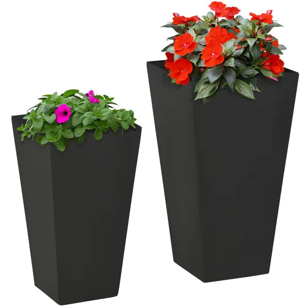 Outsunny Outdoor Planter Set 2-Pack MgO Flower Pots Black with Drainage Entryway Patio Yard Garden - product image 1