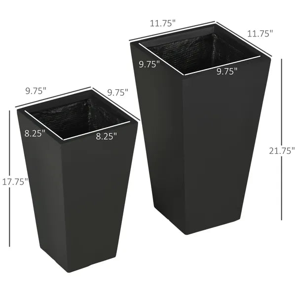 Outsunny Outdoor Planter Set 2-Pack MgO Flower Pots Black with Drainage Entryway Patio Yard Garden - product image 3